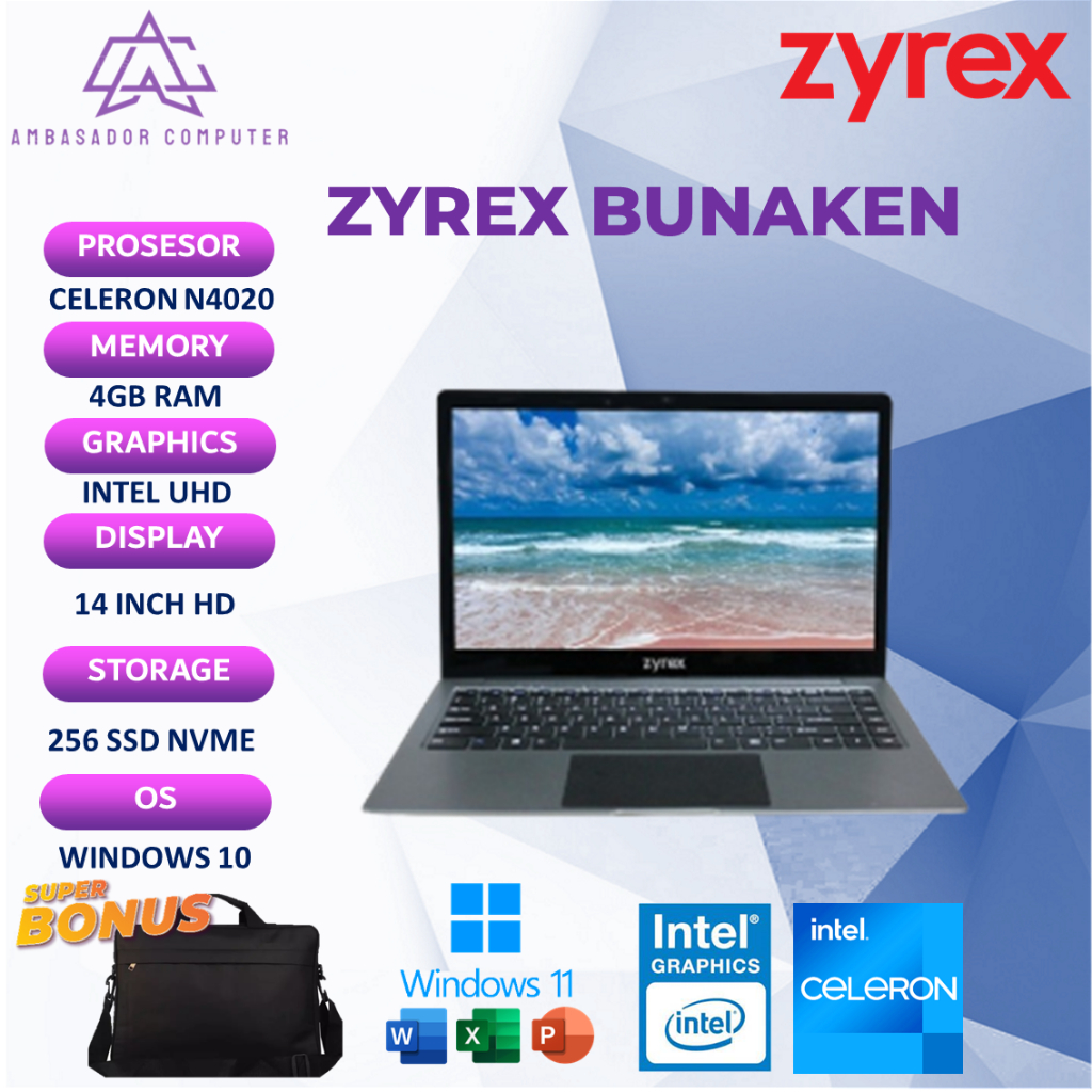 Jual ZYREX BUNAKEN N4020 4GB 256GB+64GB Windows 10 14.0 Inch HD Display ...