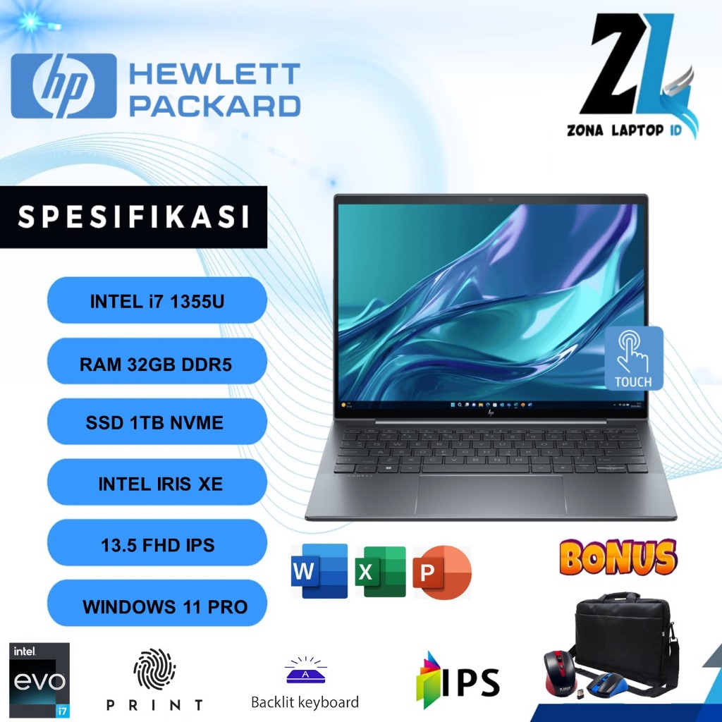 Jual HP Elitebook DragonFly G4 Intel EVO i7 1355U Ram 32GB SSD 1TB Full