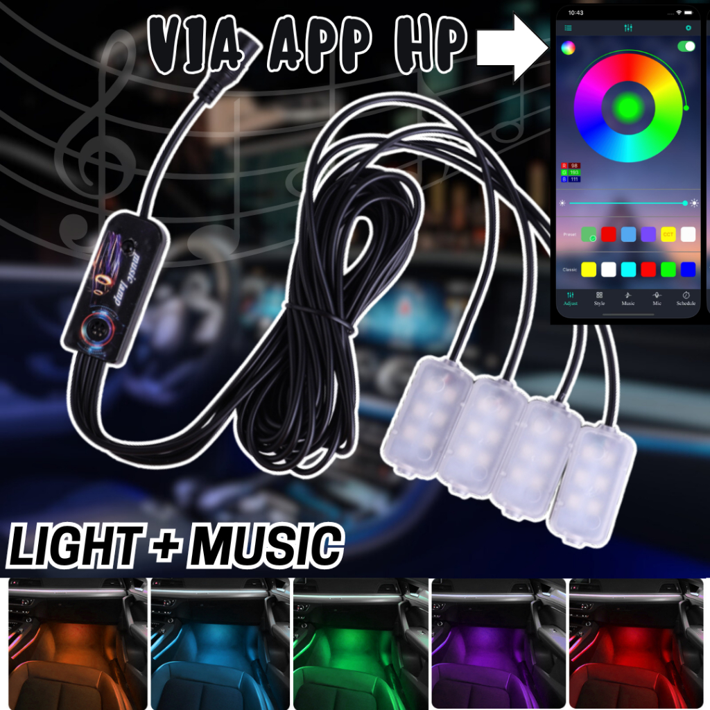Jual LAMPU LED + MUSIK KOLONG APP DASHBOARD MOBIL RGB MUSIC APLIKASI HP ...