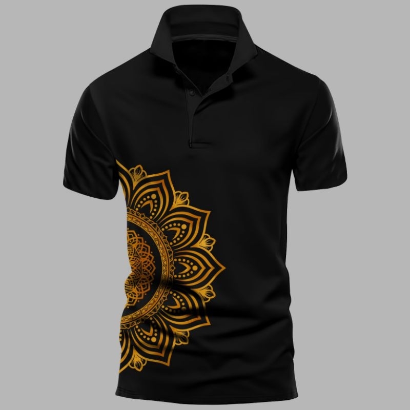 Jual Kaos Batik Gold Samping Baju Atasan Cowo Kerah Basic Lengan Pendek