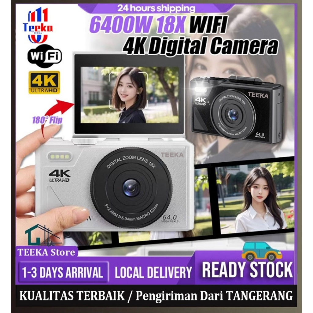 Jual 【Dengan Kartu 64GB】TEEKA 64MP Digital Camera Wifi Video 4K 18X