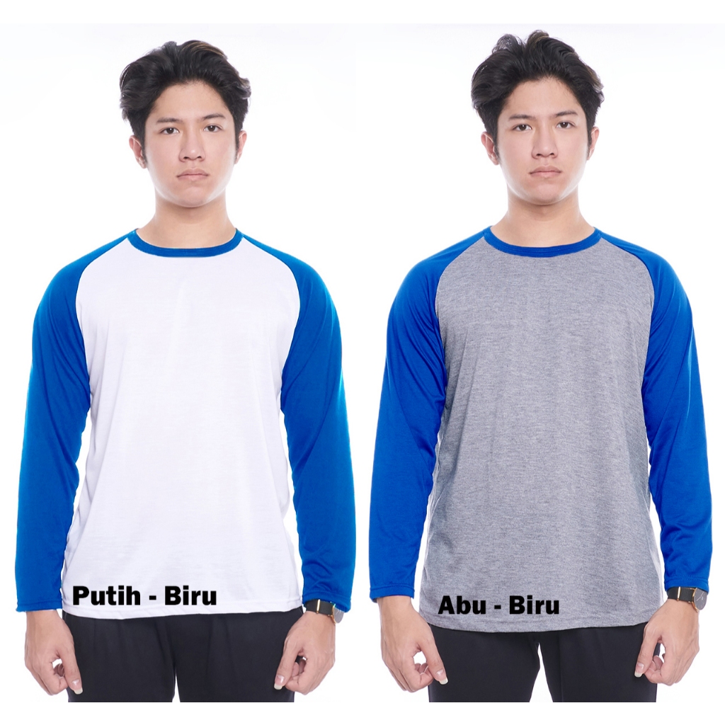 Jual Kaos Raglan Panjang Pria Lengan Biru Benhur Badan Putih dan Abu ...