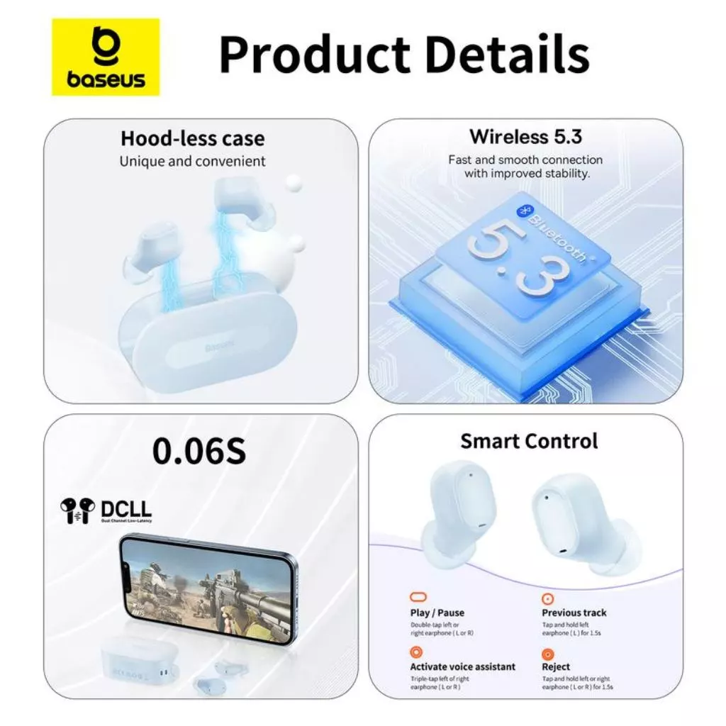 Baseus Bowie EZ10 Bass TWS Koneksi App Earbuds Headset Gaming Sport Earphone Bluetooth