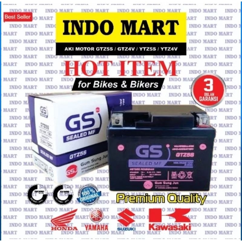 (GTZ5S) Aki Motor Honda Beat Vario 110 Supra X 125 Scoopy Spacy Blade Revo New Mega Pro Verza YAMAHA Mio Soul Vixion New Jupiter MX 135 NVL (GTZ5S)