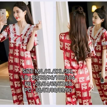 GS Piyama Satin Korea Setelan Baju Tidur Wanita Dewasa Pakaian Piama Pajamas Satin Premium Halus