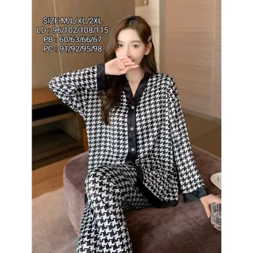 GS Piyama Satin Korea Setelan Baju Tidur Wanita Dewasa Pakaian Piama Pajamas Satin Premium Halus