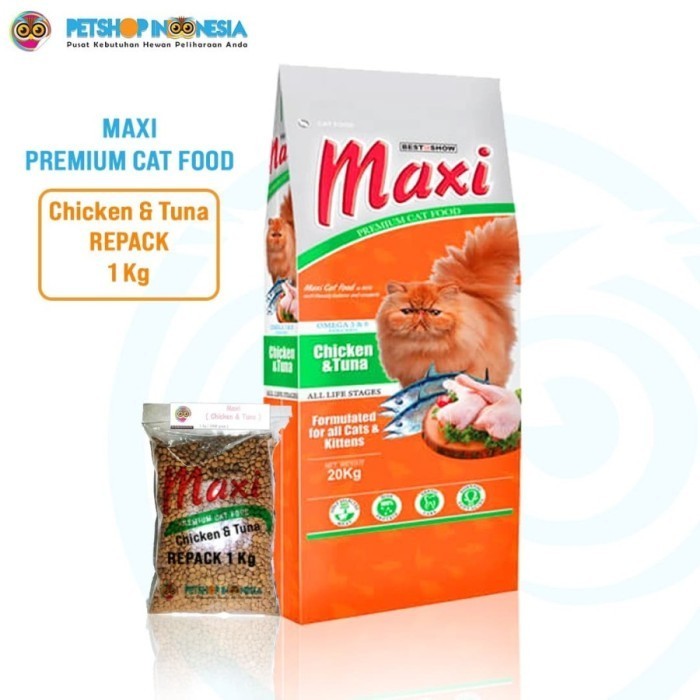 Jual Maxi Cat Food Chicken Tuna Kemasan Repack 1 Kg Makanan Kucing