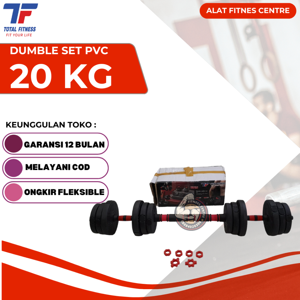 Jual Dumble Set PVC 20 Kg Plus Stick Total Fitness Alat Olahraga Angkat ...