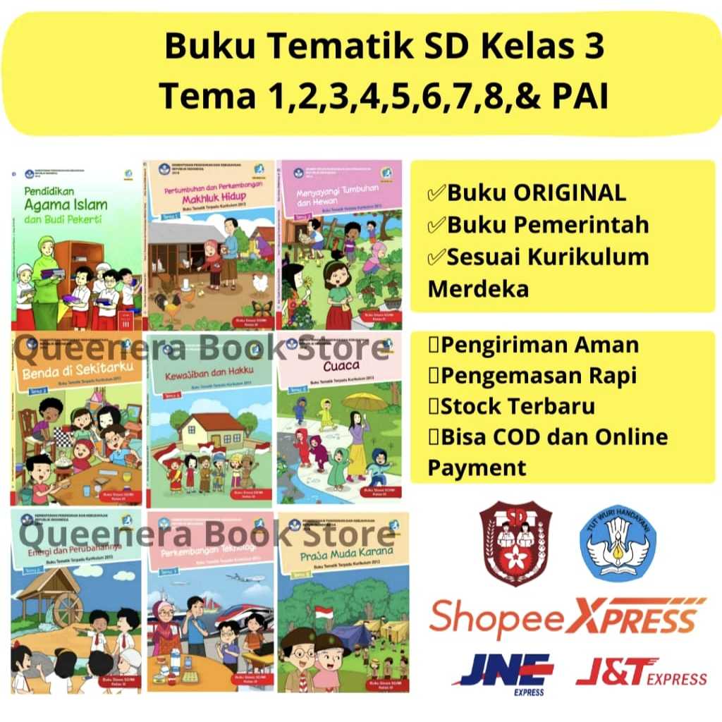 Jual Buku Tematik Kelas 3 SD kurikulum 2013 Revisi 2017 ( Tema 1,2,3,4 ...