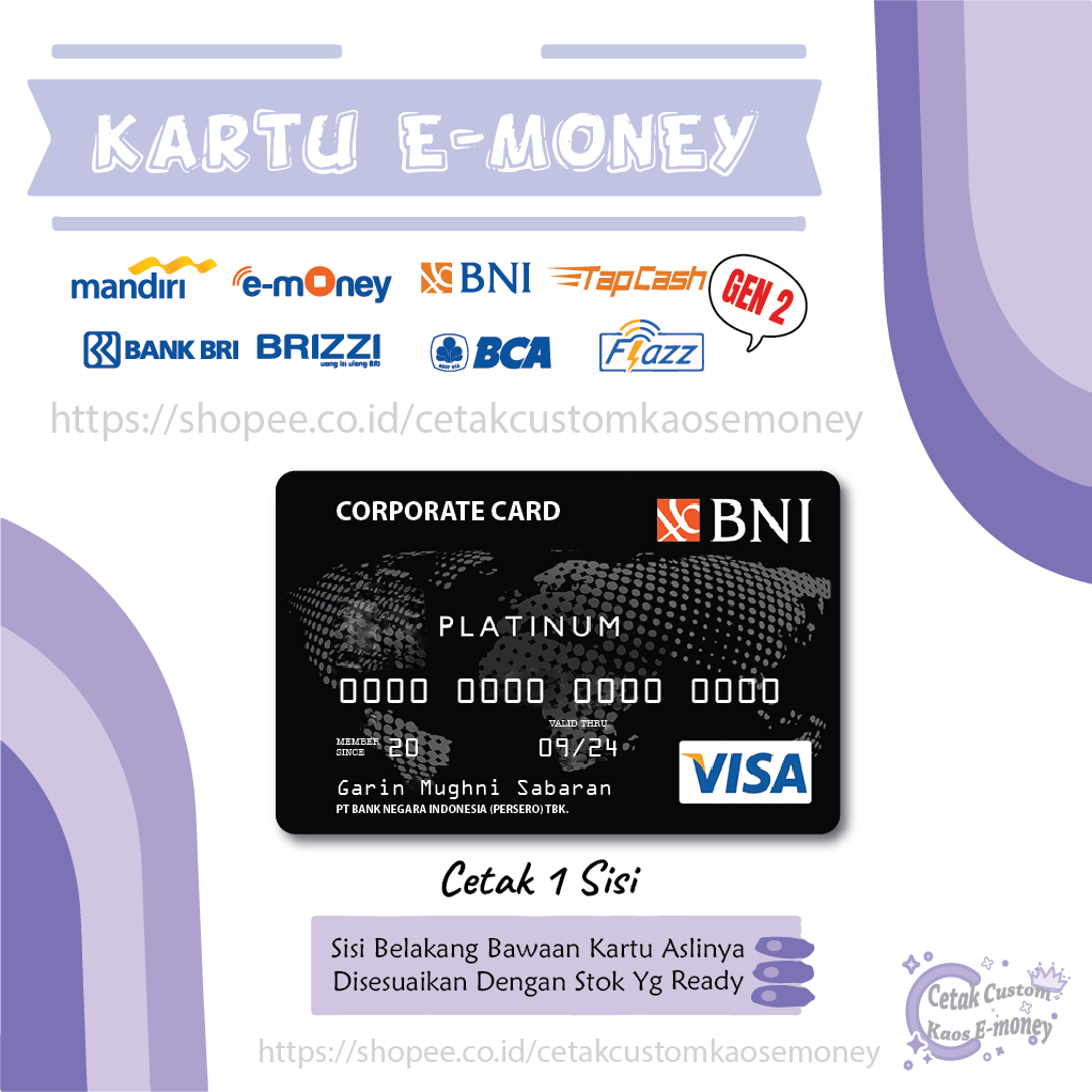 Jual KARTU E MONEY E TOLL KARTU BNI PLATINUM VISA BLACK PETA CARD ...