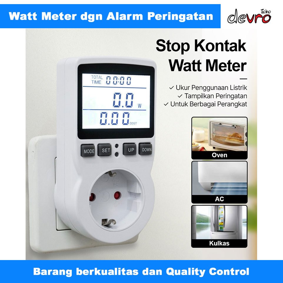 Jual Stop Kontak Watt Meter dgn Alarm Peringatan Overload Alarm Digital ...