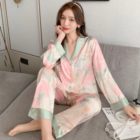 Anaooi Piyama Satin Modern Lengan Panjang Celana Panjang Piama Pajamas Baju Tidur Pakaian Rumah