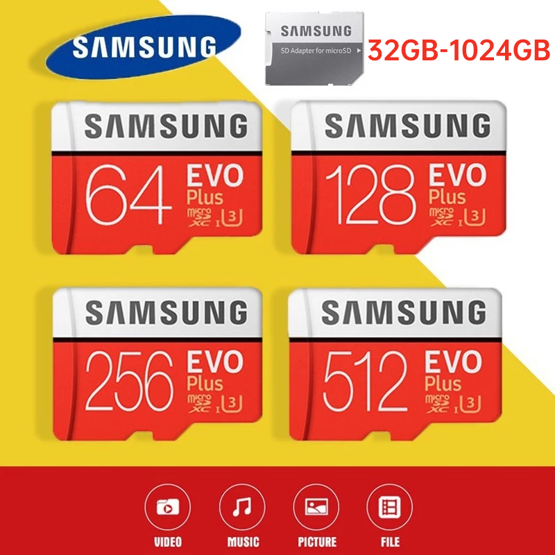 Memory Card Samsung Evo Plus 32GB 64GB 128GB 256GB 512GB 1TB Speed Up To  100Mb/s Class 10 Kartu Memory Hp