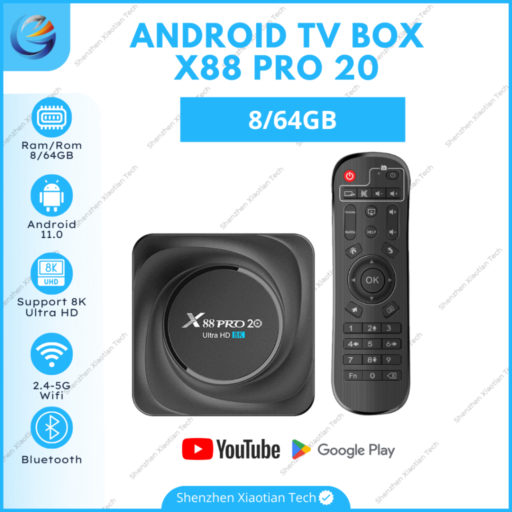 Jual TV Box X88 Pro 20 RAM 8/64GB | Android 11.0 Dual-Band Wifi 2.4G/5G ...