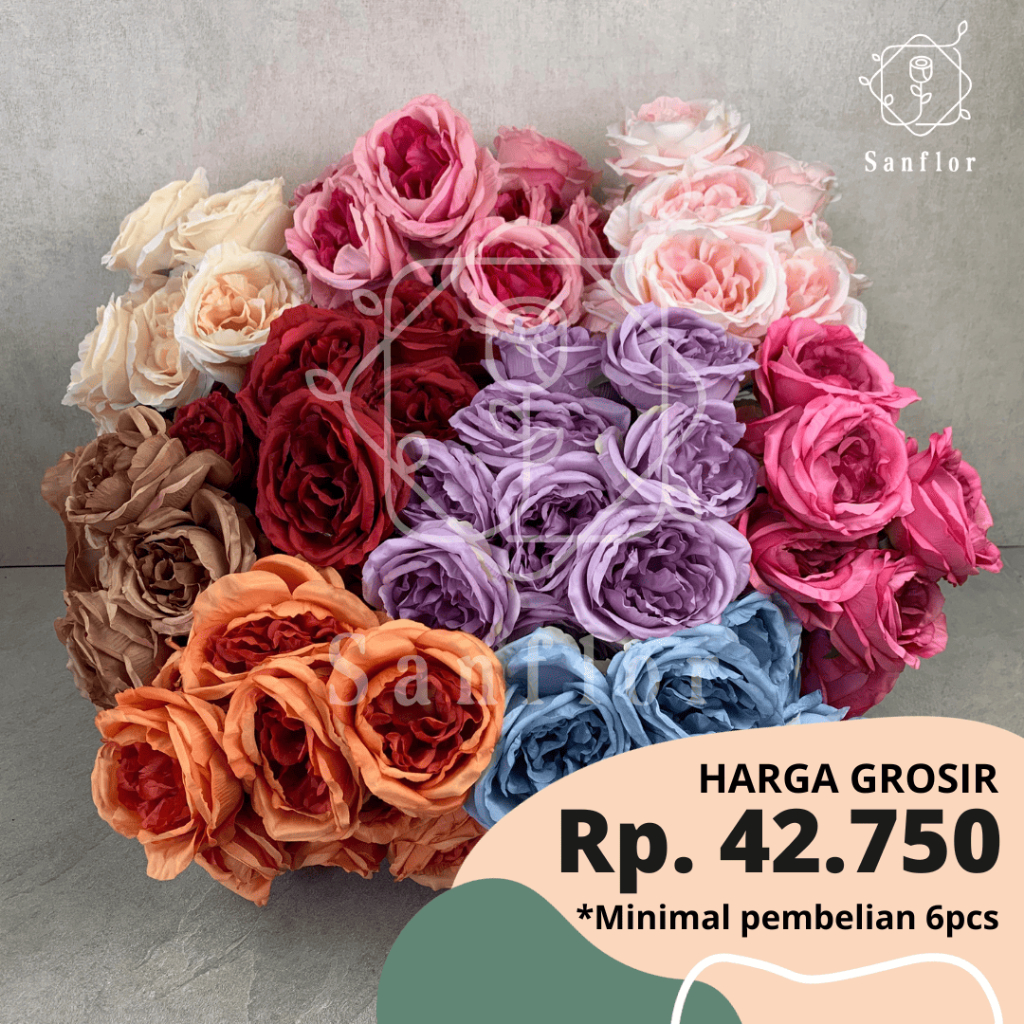 Jual AUSTIN ROSE K9/ BUNGA MAWAR ARTIFICIAL 9 CABANG/ TANAMAN HIAS ...