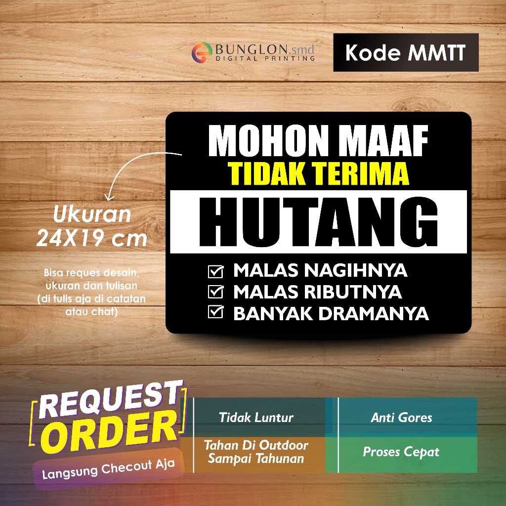 Jual STIKER MOHON MAAF TIDAK TERIMA HUTANG + LAMINASI KODE MMTT MERAH ...