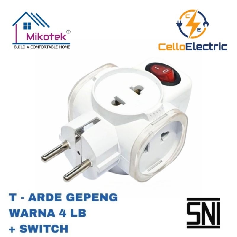 Jual Steker T Datar 4 Cabang + Switch On Off Mikotek MT 7899 V - T ...