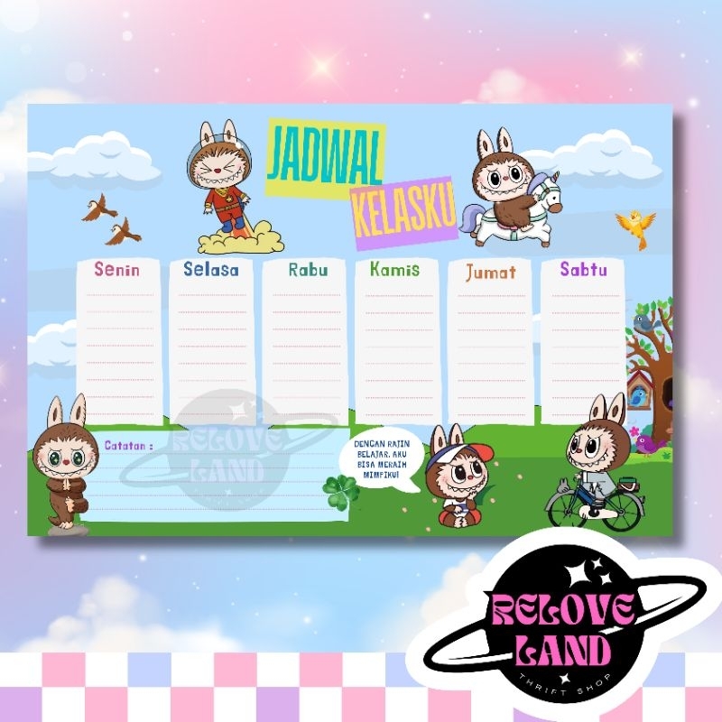 Jual poster jadwal pelajaran labubu 45 x 30 cm | poster labubu | papan ...