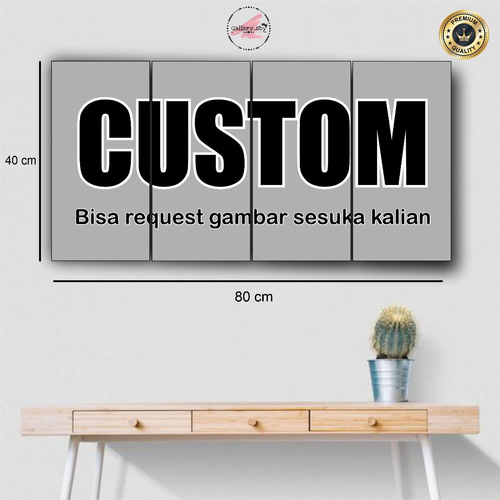 1 SET Pajangan Dinding CUSTOM Hiasan Dinding Isi 4 pcs Poster Kayu Ukuran Jumbo 80cm x 40cm
