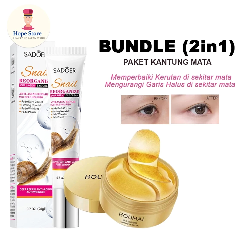 [2PCS] Sadoer Snail Cream + Houmai Eye Mask - Masker Cream Treatment Kantung Mata Pencerah Penghilang Kerutan | AutoStock