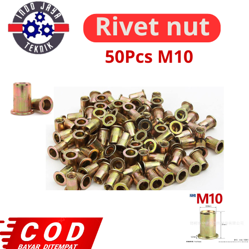 Jual 50 Pcs Mur Rivet Nut M10 Rivnut Kuning Besi Carbon Steel Nutsert ...