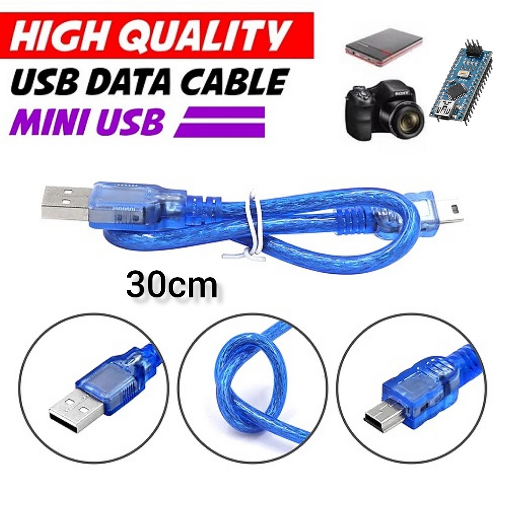 Jual Kabel Charger Data Mini USB 30cm Untuk Arduino Nano Mp3 Camera Hp ...