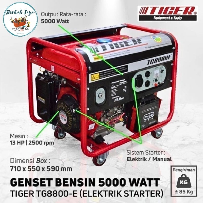 Jual GENSET BENSIN TIGER TGR8800 13HP / Power Generator 5000 Watt 4 Tak ...