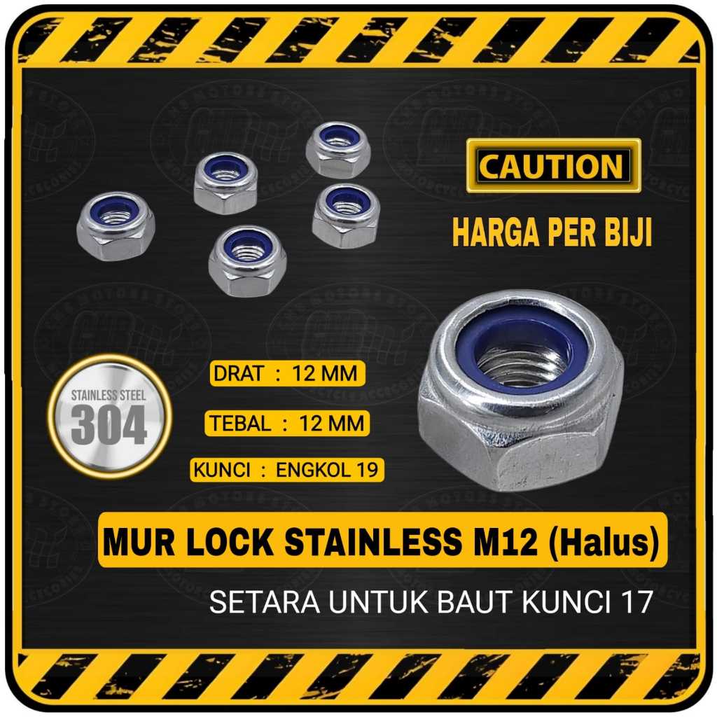 Jual Mur Lock STAINLESS M12 Halus Setara untuk Baut Kunci 17 || As Roda ...