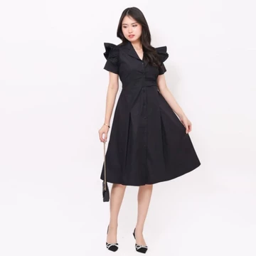 Valeriestyle Sona Dress Midi Wanita Vneck Lengan Pendek Korean Style Bahan Katun
