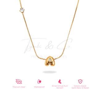Tymbi&Co - Thin Bubble Necklace | Kalung Huruf Anti Karat | Kalung Inisial Huruf | Letter Necklace