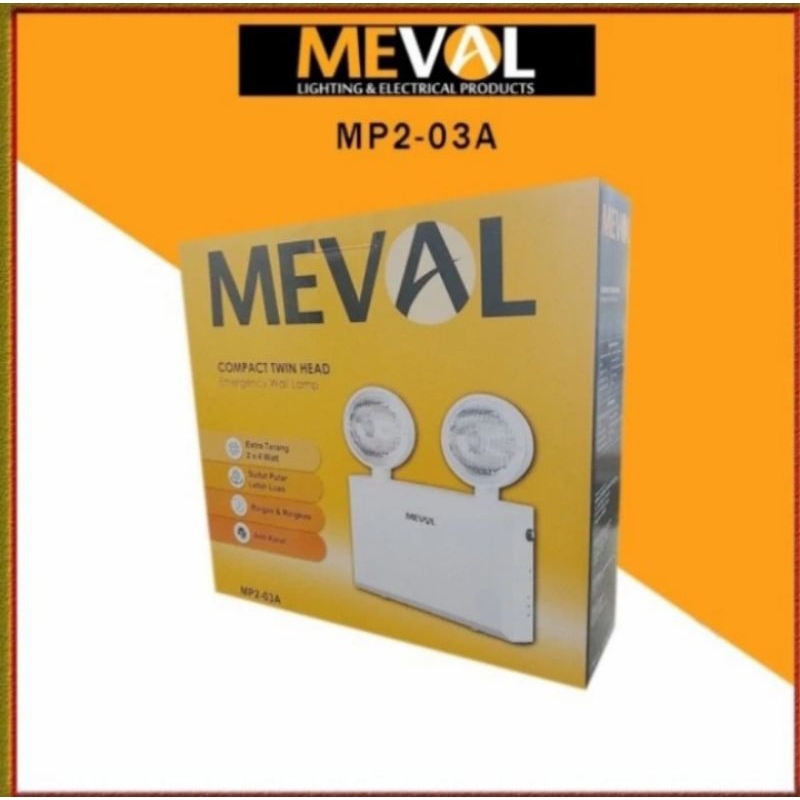 Jual MEVAL Lampu LED Emergency Rechargeable Twinhead Twin Head MP2-03A ...