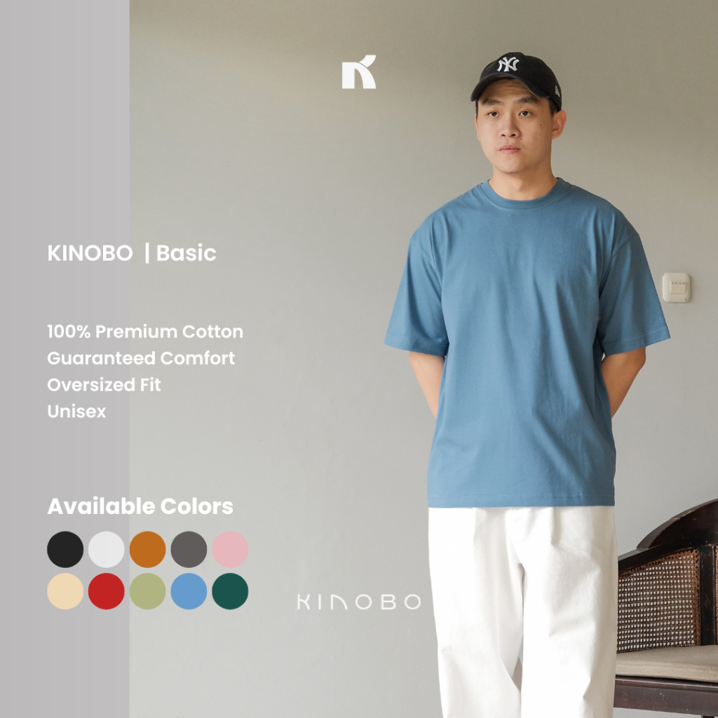 Jual KINOBO | Kaos Polos Basic In Blue - Kaos Oversize Pria Katun ...