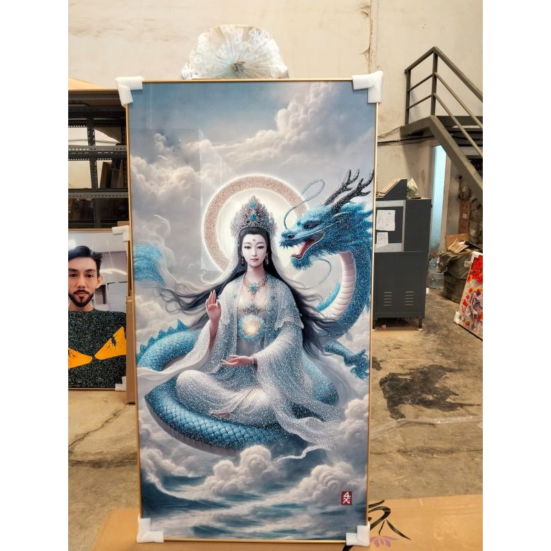 Jual lukisan Porcelain Diamond 5d gambar Dewi kwan im naga/Buddha