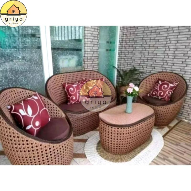 Set Kursi Tamu Rotan Sintetis Model Gentong