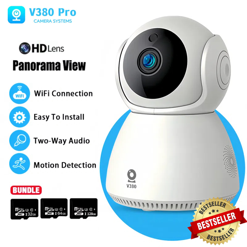 V380 PRO CCTV Kamera Wifi 360° Full View Motion Detection Alarm Function  Jarak Jauh Pantau HP CCTV