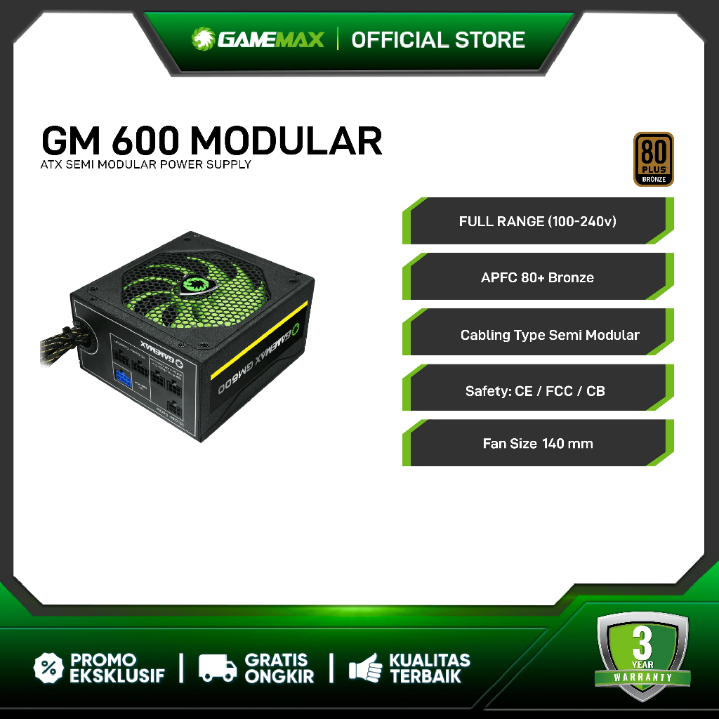 Jual Gamemax GM-600G Platinum Semi Modular Gaming Power Supply | Shopee ...
