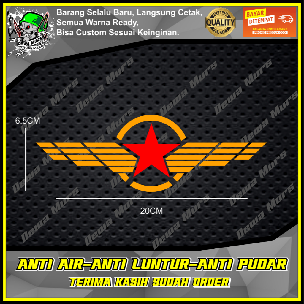 Jual Cutting Sticker BINTANG BERSAYAP 2 WARNA Sticker Cocok Buat Motor ...