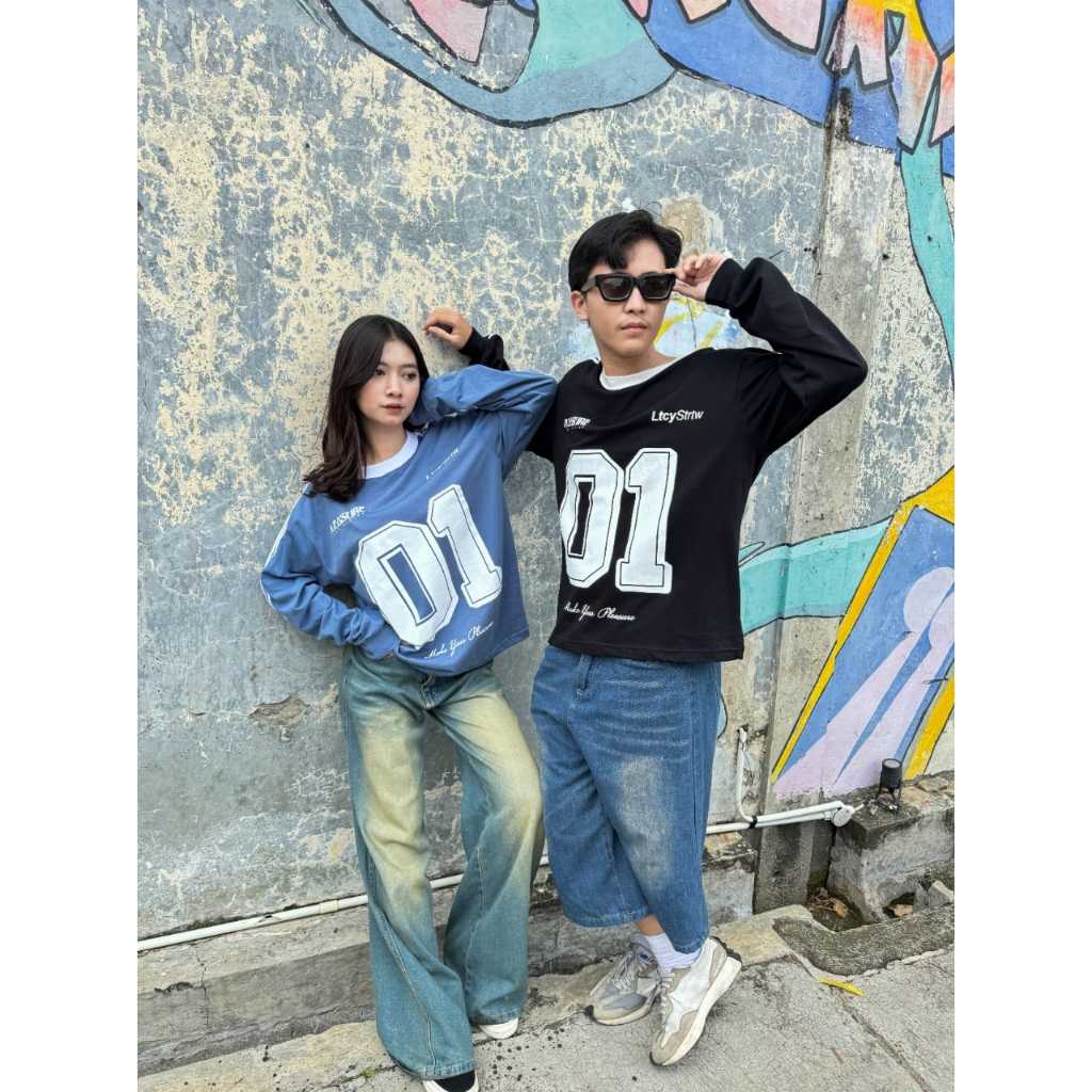 Jual Lettucy - Long Sleeve Boxy Double Stripe Number One BLACK | Shopee ...