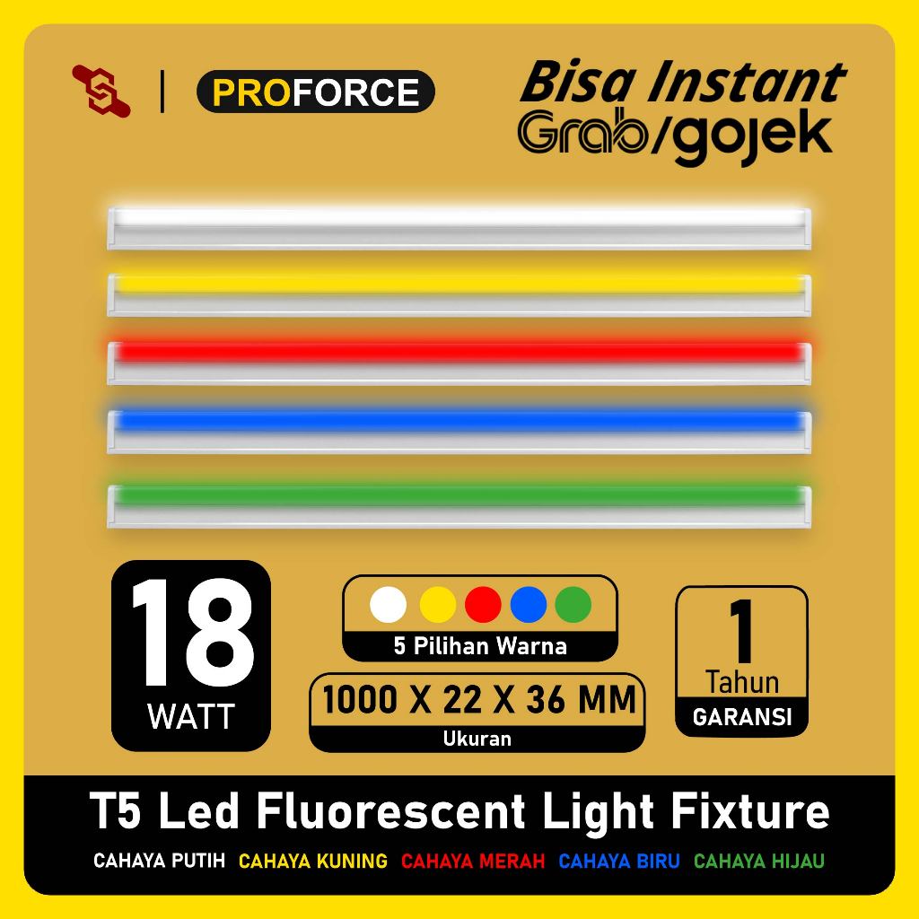 Jual Lampu TL LED Proforce T5 18 Watt Panjang 100 CM Warna Warni ...