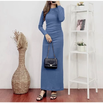 Orina Dres Knit Premium Long Dres Wanita Lengan Panjang Pres Body Long Dres Korean