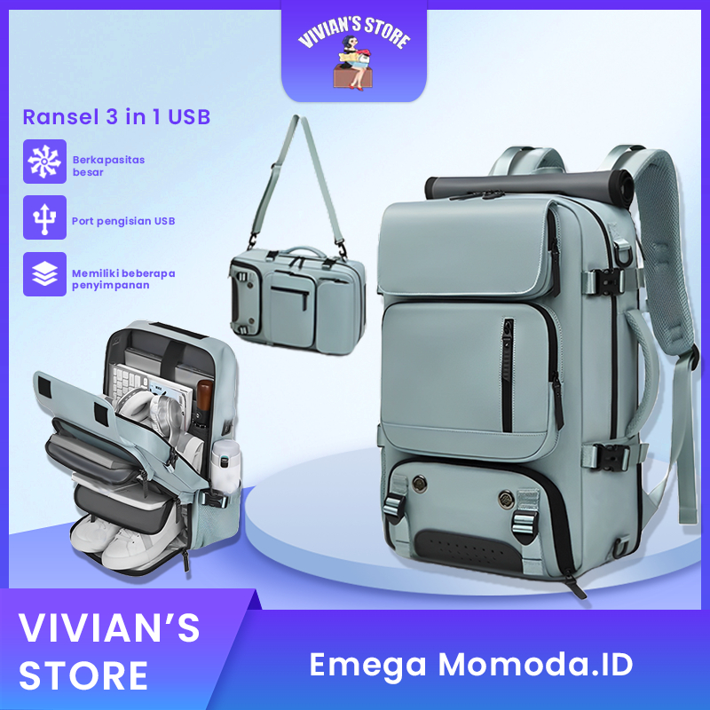 Travel Laptop Backpack with USB Port Waterproof and Shoe Compartment/Tas  Travelling/3in1 Tas Ransel Laptop UNISEX