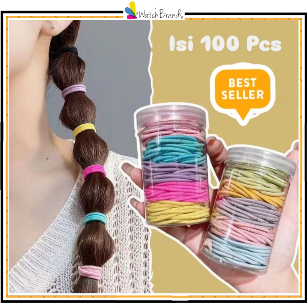 Jual WBS Ikat Rambut Elastis Nylon Polos Bahan Karet Isi 100 PCS Set ...