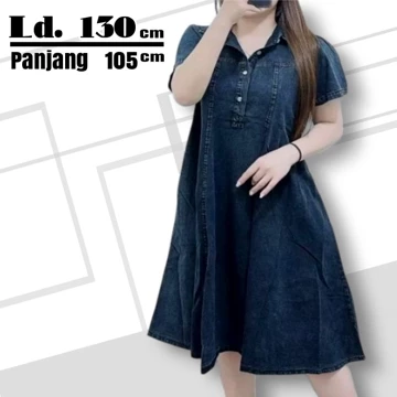Dress Wanita Jumbo Ld 130 Ld 110 Bahan Jeans Wash Tidak Kaku