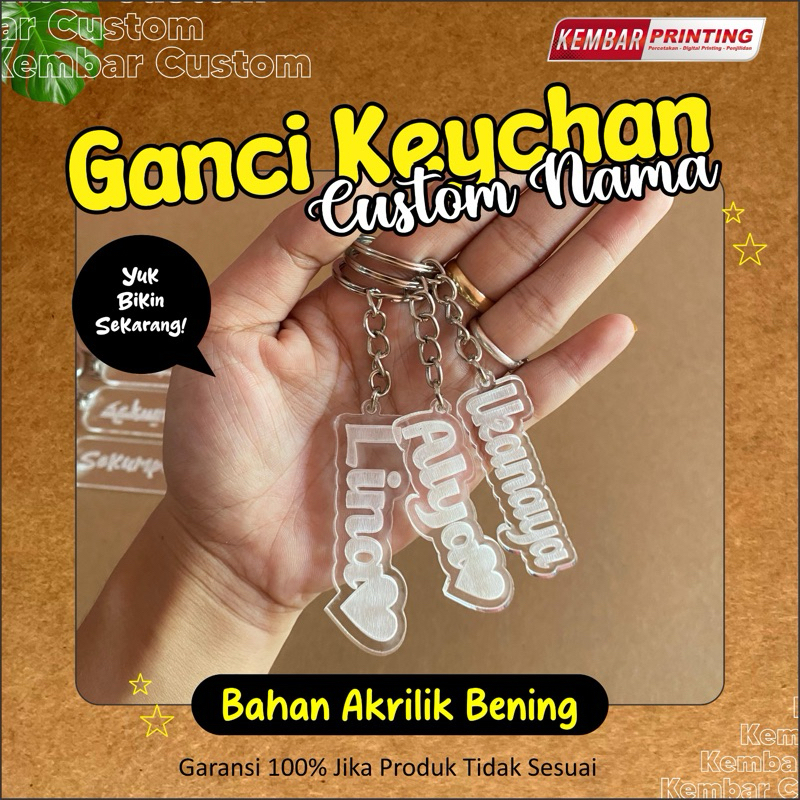 Jual Gantungan Kunci Nama Keychain Custom Grafir Bahan Akrilik Bening ...