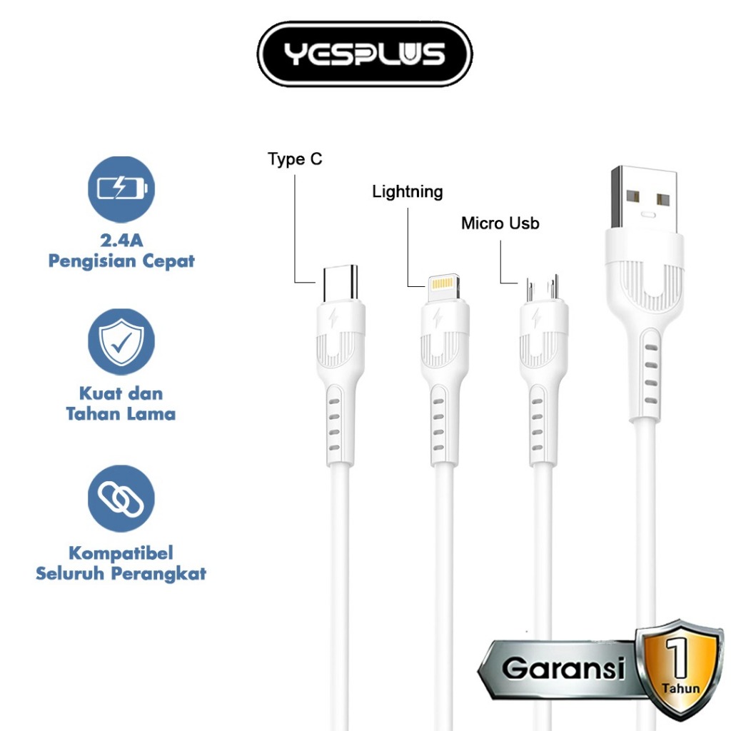 Jual Kabel Data YESPLUS YS-854 Data Cable Fast Charging Quick Charge 6A ...