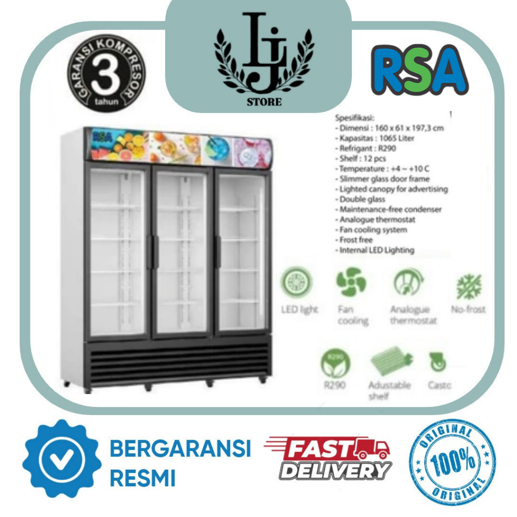 Jual Showcase Cooler RSA 3 Pintu TOPAZ 1100 Kulkas Lemari Display ...