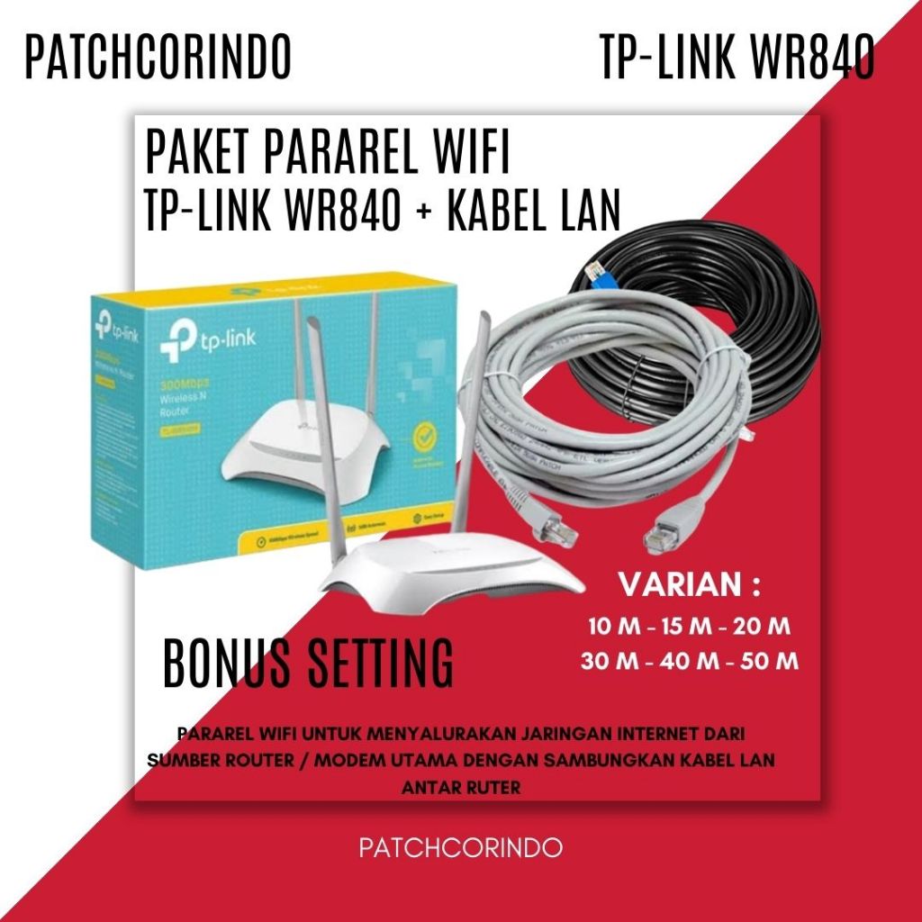 Jual PAKET PARAREL WIFI ROUTER TP LINK WR840 + KABEL LAN 30 METER ...