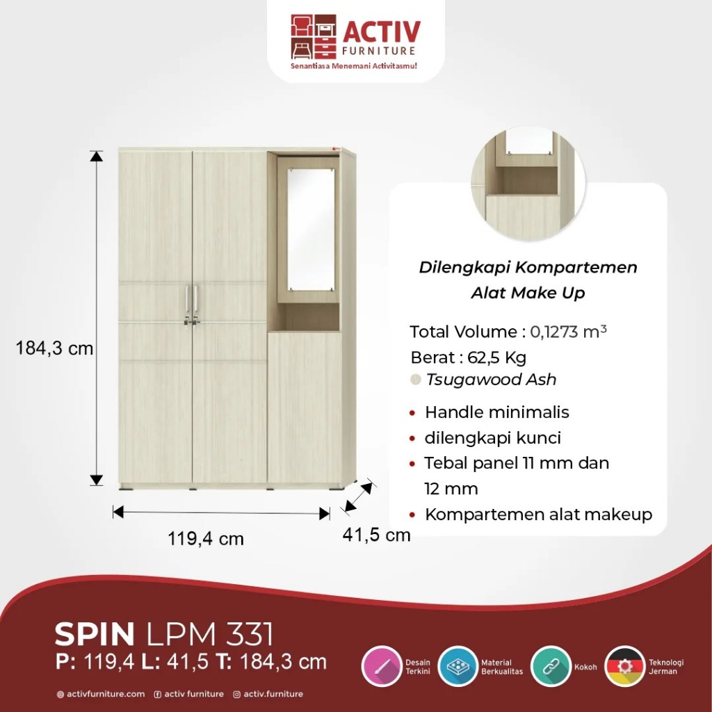 Jual Lemari Pakaian Pintu Spin Lpm Activ Furniture Shopee Indonesia