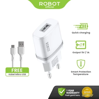 ROBOT Kepala Adapter Charger Fast Charging 5V Charger USB Handphone FREE Kabel USB Micro RT-K7 Original - Garansi Resmi 1 Tahun