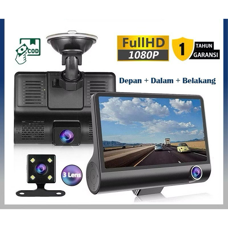 Jual Dashcam Mobil 3 Cameras 1080P HD 4.0 Inch Night Vision Loop ...
